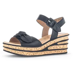 Keilsandalette GABOR, Damen, Gr. 43, schwarz, Nappaleder, modisch, Schuhe, Keilabsatz, Sommerschuh, Riemchensandale mit schöner Zierschleife