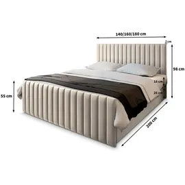 masseno Boxbett mit Bettkasten ¦ beige ¦ Maße cm B: 140 H: 98