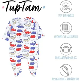 TupTam Baby Jungen Schlafstrampler mit Fuß 3er Pack, Farbe: blau grau streifen dino), Größe: 56 - 56