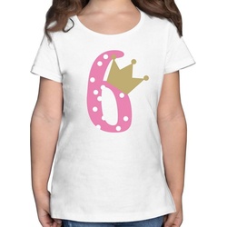 Shirtracer T-Shirt Sechs Krone Mädchen Sechster – 6. Geburtstag – Mädchen Kinder T-Shirt geburtstags tshirt 6 jahre mädchen – geburtstagskind shirt weiß 116 (5/6 Jahre)