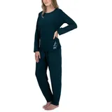 Moonline Pyjama Damen Frottee-Schlafanzug mit Motivdruck grün XL