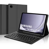 IVEOPPE Samsung Tablet A9 Hülle mit Tastatur, Tastatur Hülle für Samsung Galaxy Tab A9 2023 8.7 Zoll, Magnetisch Abnehmbarer Tastatur Hülle Galaxy Tab A9 mit QWERTZ Layout Pencil Halter, Schwarz