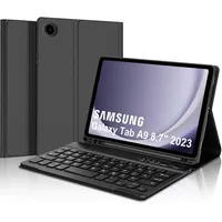 Samsung Tablet A9 Hülle mit Tastatur, Tastatur Hülle für Samsung Galaxy Tab A9 2023 8.7 Zoll, Magnetisch Abnehmbarer Tastatur Hülle Galaxy Tab A9 mit QWERTZ Layout Pencil Halter, Schwarz