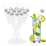 LAGAHS 12PCS wiederverwendbare Glas Strohhalm, Spiegel Disco Ball Strohhalme, Disco dekorative Disco Party Strohhalme, Disco Thema Strohhalme für Party Dekorationen Hochzeit Geburtstag (Silber)
