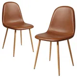 CangLong 2er-Set Esszimmerstühle, Retro-Polsterstühle für Küche und Esszimmer, Esszimmerstuhl aus Kunstleder mit Metallbeinen, Braun