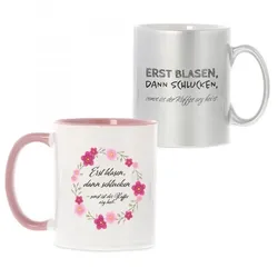 Keramiktasse "Erst blasen, dann schlucken, sonst ist der Kaffee arg