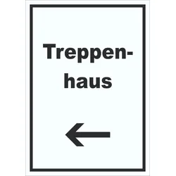 Treppenhaus Schild mit Text und Richtungspfeil links Stufen steigen hochkant A0 (841x1189mm)