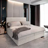 Masseno Boxspringbett PISA 140x200 cm Komplett-Set mit Bonell Matratze und Topper, Polsterbett mit Bettkästen -Creme, TILIA 03 - Creme
