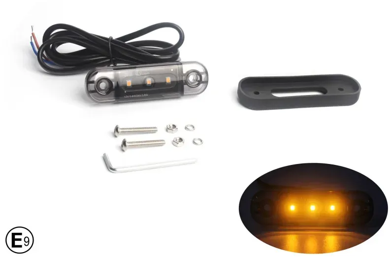 LED-Begrenzungs-/Markierungsleuchte (Diode), orange, mit dunkel getöntem Glas, E‐Mark, 12–24 V, mit 30 cm Kabel