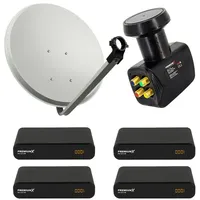 PremiumX SAT Anlage 60cm Antenne Hellgrau Quad LNB 4x