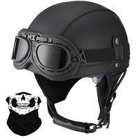 Deutsche Leder Motorrad Halbhelme mit ECE, Vintage Helme mit Schutzbrille, Jethelm Retro, Chopper Helm, Scooter-Helm, Fahrradhelm, mit Sonnenblende und Herausnehmbares Innenfutter