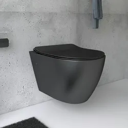 Alpenberger Schwarzes Hänge-WC mit Nano-Beschichtung | Wand WC ohne Spülrand | Soft-Close WC-Sitz | Rimless Tiefspüler Toilette | Modernes WC-Design