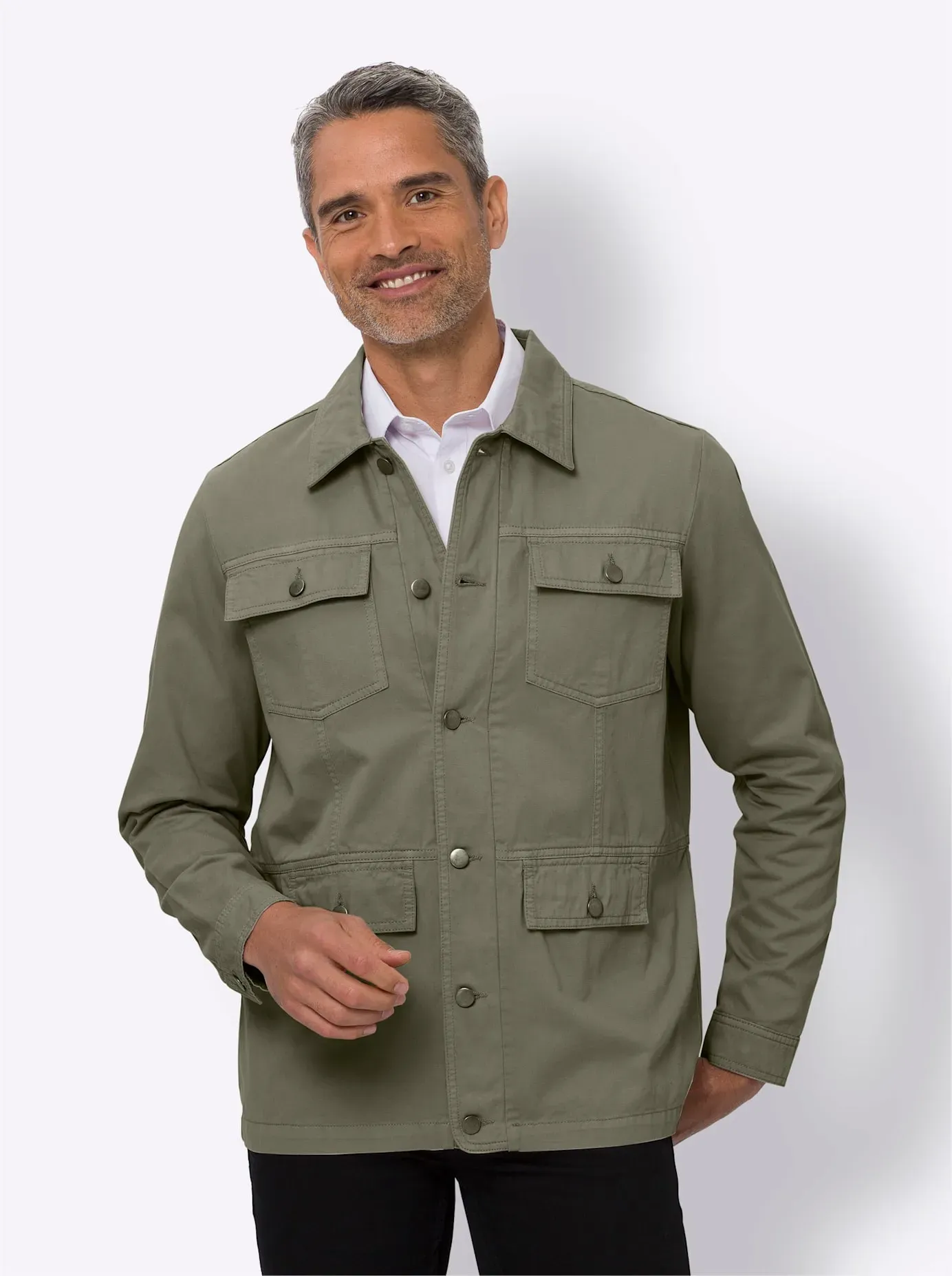 Langjacke CLASSIC, Herren, Gr. 56, grün (khaki), 100% Baumwolle, unifarben, Jacken Langjacke