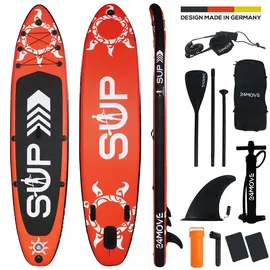 24move 24MOVE® Standup Paddle Board SUP, inkl. umfangreichem Zubehör, Paddel und Hochdruckpumpe, ROT, 366x80x15cm