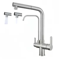 3 Wege Wasserhahn Küche Mit Brause, Küchenarmatur Mit Brause Ausziehbar 3 Wege Wasserhahn,360° Drehbar Küchenarmatur, Drei Wege Mischbatterie Für Wasserfilter (Gebürstet)
