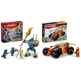 LEGO NINJAGO Jay Battle Mech, Ninja-Spielzeug für Kinder mit Figuren & NINJAGO Kais Ninja-Rennwagen EVO 2in1 Rennwagen Spielzeug zu Geländewagen-Fahrzeug