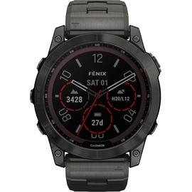 Garmin Fenix 7X Sapphire Solar schiefergraues DLC-Titan mit schiefergrau Titan-Armband mit Schlitzen