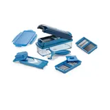 Genius Nicer Dicer Smart Gemüseschneider 10 tlg. Gemüsehobel Küchehelfer Multi Zerkleiner für Reiben Würfeln, Salatschneider Obstschneider manuell, 800 ML Behälter mit Deckel blau