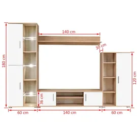 vidaXL TV-Wohnwand mit LED-Leuchten Sonoma Eiche und Weiß