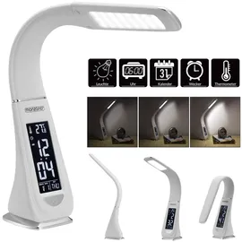 monzana Schreibtischlampe mit Display Kalender Uhr Wecker Dimmbar Nachttischlampe Tischlampe Tischleuchte Weiß