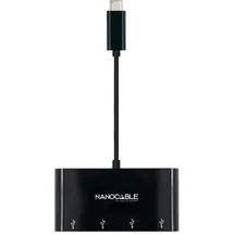 NANOCABLE 10.16.4401-BK (USB-C, 4 Ports), Dockingstation - USB 3.0-Adapter. USB-C/M-USB 3.0/F Schwarz