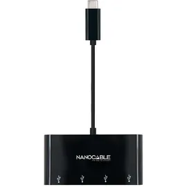 NANOCABLE 10.16.4401-BK (USB-C, 4 Ports), Dockingstation - USB 3.0-Adapter. USB-C/M-USB 3.0/F Schwarz