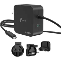 j5create 102-Watt-GaN-PD-USB-C-Reiseladegerät mit 2 Anschlüssen, einschließlich austauschbaren Netzsteckern