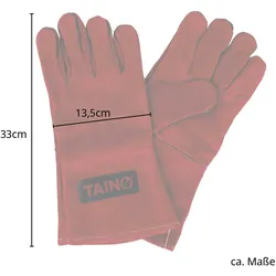 TAINO Grillhandschuhe Leder Hitzebeständig mit Fingern Universalgröße Rot