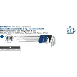 Brilliant Tools Winkelstiftschlüssel-Satz, 9-tlg., Innen6kant Profil Winkelschraubendrehersatz  BT045019
