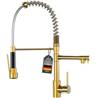 Wasserhahn Küche Mischbatterien Pull Down Küchenarmatur mit Brause Spiralfederarmatur, Trinkwasserhahn Küche mit Brause ausziehbar, Hochdruck, Gebürstetes Nickel (Gold Y1)