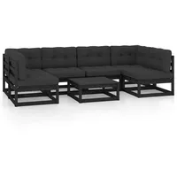 vidaXL 7-tlg Garten-Lounge-Set mit Kissen Schwarz Massivholz Kiefer