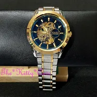 Automatisch Mechanisch Steampunk Skelett Blauer Saphir Abgeschrägtes Mineral Uhr