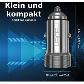 PEDEA KFZ-Schnellladegerät 20W 12-24V USB-C/USB-A Silber