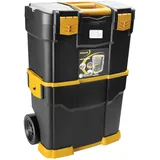 GYMAX 3 in 1 Werkzeugtrolley, Werkzeugkoffer leer mit 2 Werkstattkisten, abnehmbarer Werkzeugablage, stapelbarer Werkzeugwagen mit Griff, Rollen, Kunststoff, Verschlüsse, Schwarz + Gelb