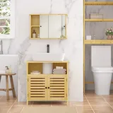 EUGAD Unterschrank für Badezimmer, Bambus mit Lamellentüren, Verstellbares Regal, 60x60x30 cm