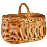 natuleo by pokuc Flaschenkorb Picknickkorb mit Deckel aus Weide oval Braun 44x29x33 cm