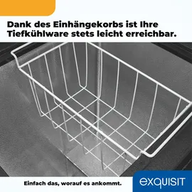Exquisit Gefriertruhe, Kombigerät, 2-in-1, 99 Liter, Tiefkühltruhe, Kühlen, 4-Sterne-Gefrieren, Gefriertruhe klein, Gefrierkorb, GT100-050E schwarz
