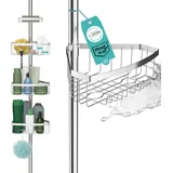 LAAKFELD Teleskop Duschregal mit 3 Fach Anti-Rost Schutz (Version 2.0) - Stabiles & flexibles 105-270cm Duschregal Teleskop ohne Bohren - Teleskopregal Bad 4 Körbe - Klemmregal Dusche und Badewanne