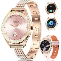 Homailida Damen Smartwatch, modisch mit Diamant- & Silikonarmband, 123 Sportmodi, Gesundheitsmonitoring, HD-Display, kompatibel mit Android & iOS - Gold