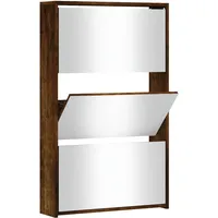 Furnicato Schuhschrank mit Spiegel 3 Fächer Räuchereiche 63x17x102,5 cm