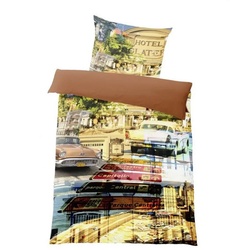 Bettwäsche Havanna, Trend, Mako-Satin, 2 teilig, Oldtimer, Schilder, Strand braun 1 St. x 155 cm x 220 cm