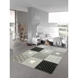 Teppich-Traum Kinderzimmer Teppich Spiel & Baby Teppich Herz Stern Punkte Design Creme Schwarz Grau Größe 160x230 cm