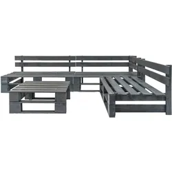 vidaXL 4-tlg. Garten-Sofagarnitur aus Paletten Holz Grau