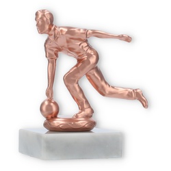 Pokal Metallfigur Kegeln Herren bronze auf weißem Marmorsockel 11,4cm