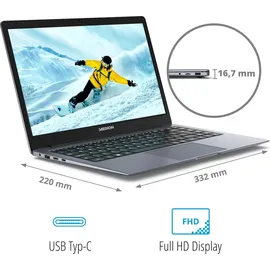 Medion E14223 39,6 cm (14 Zoll) Full HD Laptop (Intel Celeron N4120, 4GB RAM, 128GB Flash-Speicher, Webcam, Win 11 Home)