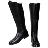ORANDESIGNE Herren Reitstiefel Kniehohe Pu-Lederstiefel Retro Cowboy Stiefel Männer Hoher Stiefel A Schwarz 44 EU - 44 EU