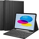 KTOITION für iPad A16 11 Generation Hülle mit Tastatur für ipad 10 Generation 202210.9 Zoll, Bluetooth Magnetische Anti-Detach Tastatur Hülle für iPad 11./10. Gen, QWERTZ Layout Keyboard (Schwarz)