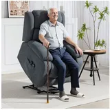 HOMCOM Relaxsessel mit Liegefunktion, Massagefunktion (Fernsehsessel mit Aufstehhilfe, 1-St., Elektrisch Relaxsessel), mit Fernbedienung, Seitentasche, Fußteil, Leinenoptik, Dunkelgrau grau