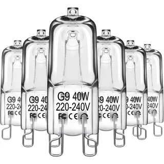 6er 40W G9 Halogenlampen Leuchtmittel, 230V G9 Halogen Glühbirnen für Backofenlampe Mikrowellen Herd Deckenleuchten, Halogen 2800K Dimmbare, Nicht Flimmern