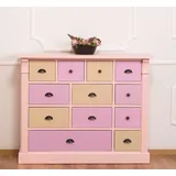 Massivholzmoebel-Becker Apothekerschrank Kommode aus Massivholz mit 12 Schubladen rosa